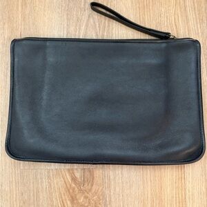Genuine Leather Oversized Clutch / Zip Pouch – Coach Style – Black